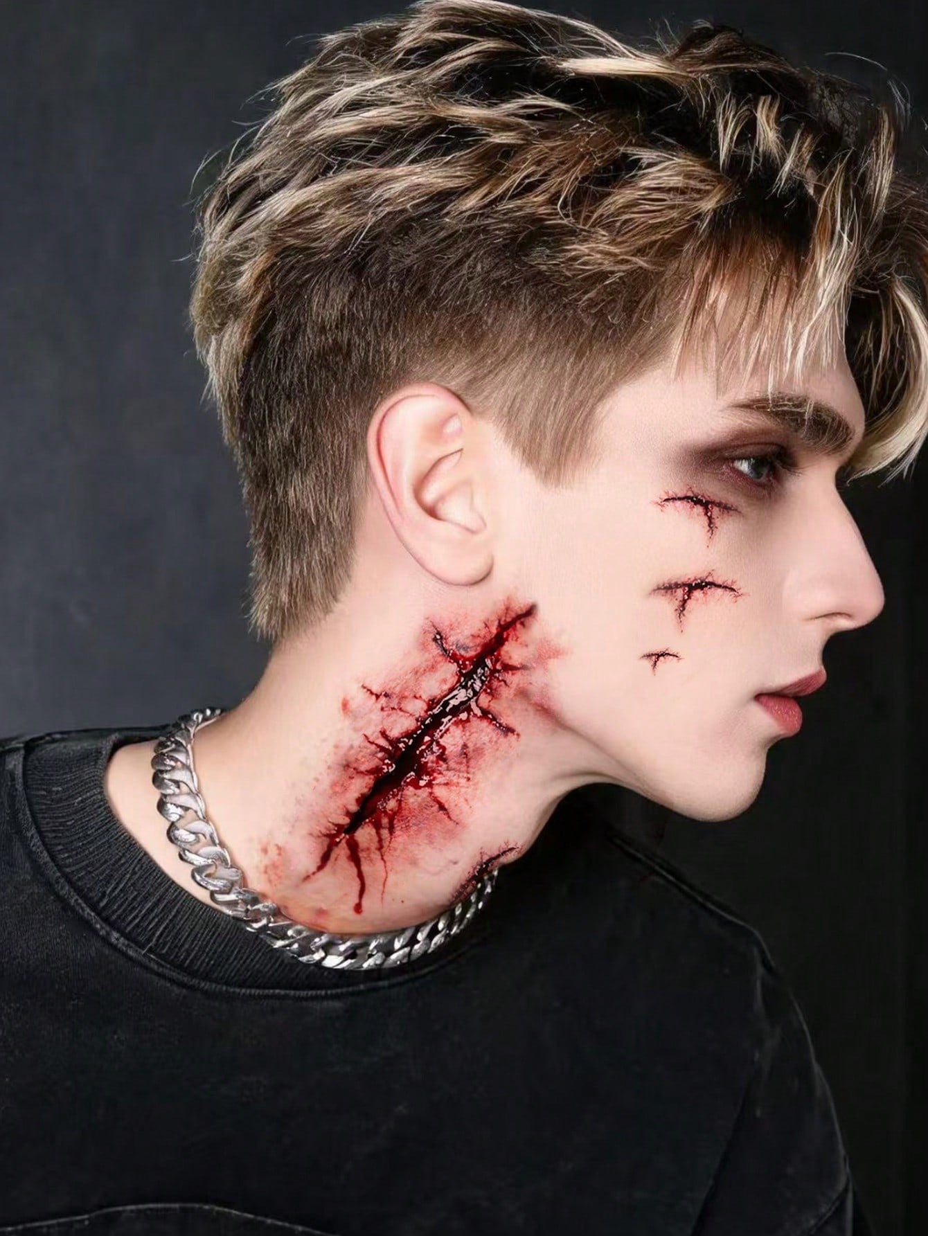 3pcs Y2K Boys & Girls Red Halloween Scar Tattoo Stickers, Suitable For Face, Neck, Arms And Body Parts