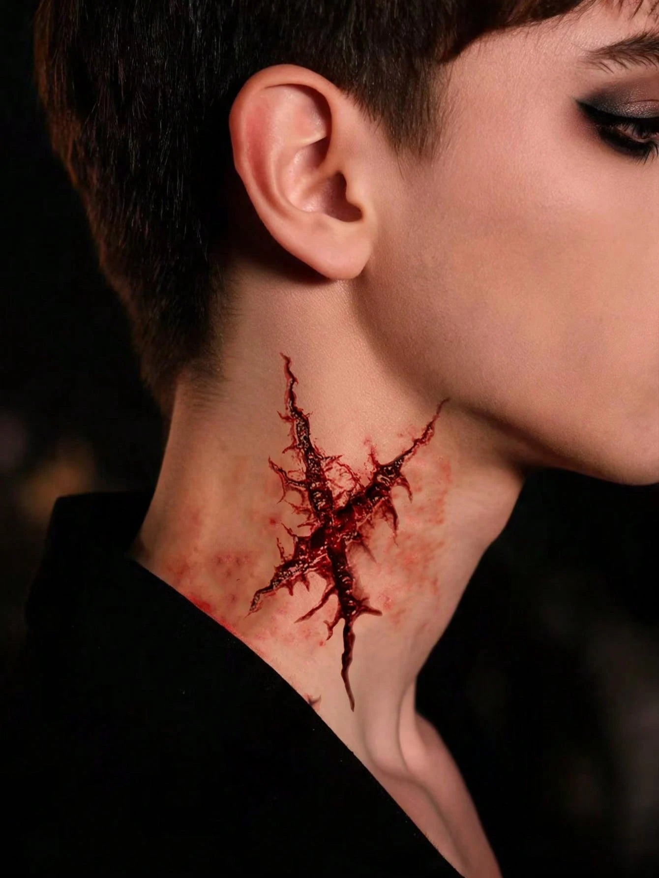 3pcs Y2K Boys & Girls Red Halloween Scar Tattoo Stickers, Suitable For Face, Neck, Arms And Body Parts