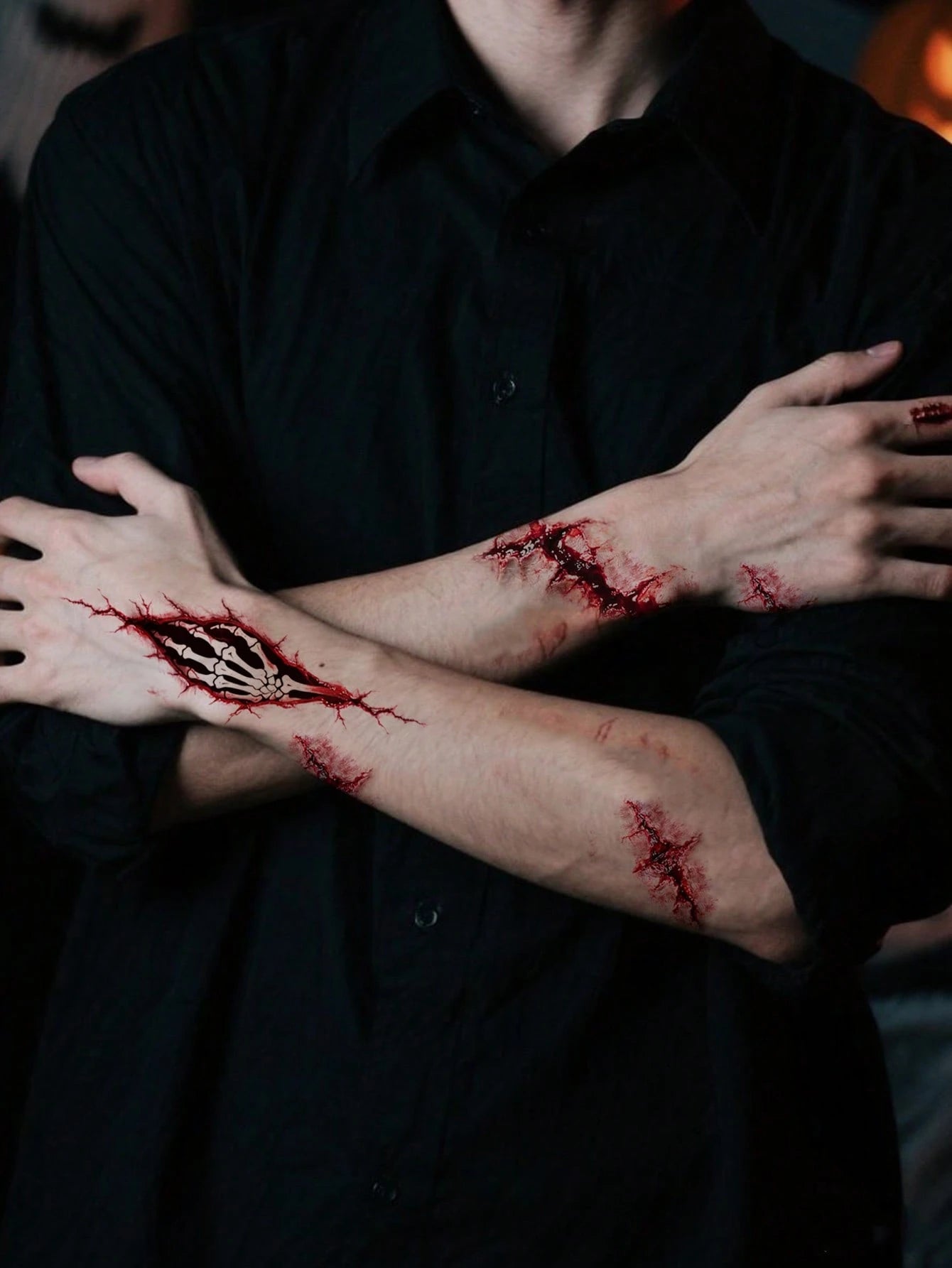 3pcs Y2K Boys & Girls Red Halloween Scar Tattoo Stickers, Suitable For Face, Neck, Arms And Body Parts