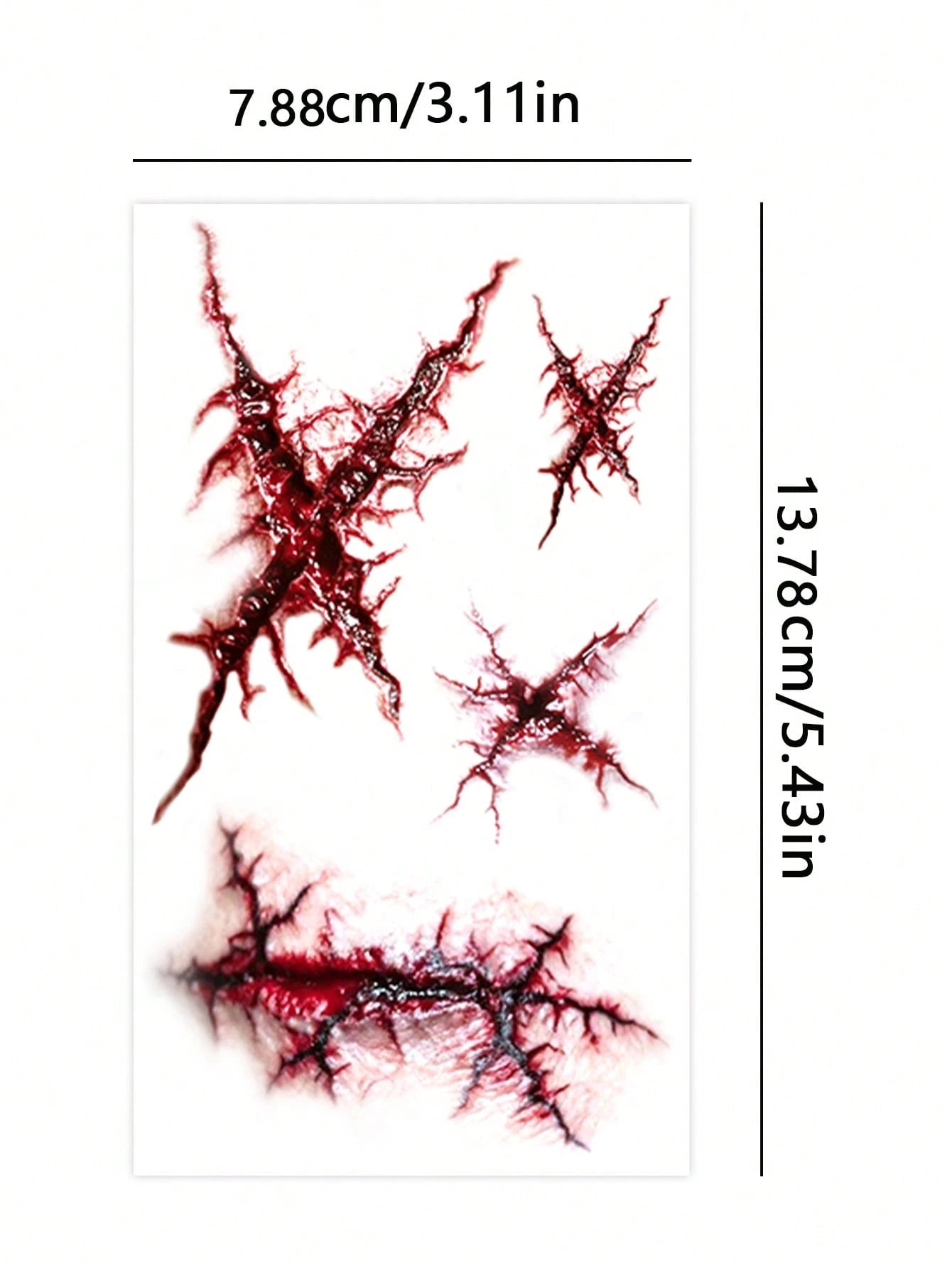 3pcs Y2K Boys & Girls Red Halloween Scar Tattoo Stickers, Suitable For Face, Neck, Arms And Body Parts