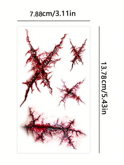 3pcs Y2K Boys & Girls Red Halloween Scar Tattoo Stickers, Suitable For Face, Neck, Arms And Body Parts