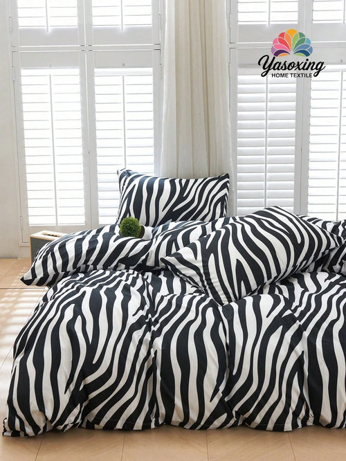 3pcs Zebra Print Duvet Cover Set (Duvet Insert Not Included), Breathable & Super Soft, Suitable For All Seasons (1pc Duvet Cover + 2pcs Pillowcases, Pillow Insert Not Included), Soft Dual-Color Design