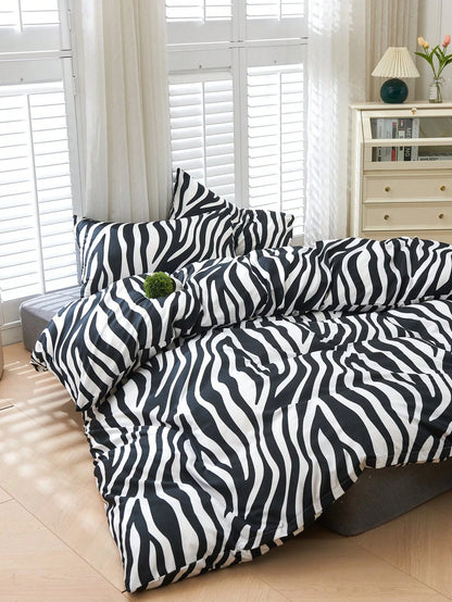3pcs Zebra Print Duvet Cover Set (Duvet Insert Not Included), Breathable & Super Soft, Suitable For All Seasons (1pc Duvet Cover + 2pcs Pillowcases, Pillow Insert Not Included), Soft Dual-Color Design