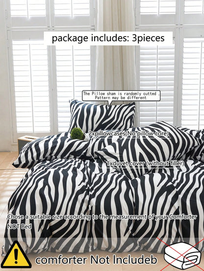 3pcs Zebra Print Duvet Cover Set (Duvet Insert Not Included), Breathable & Super Soft, Suitable For All Seasons (1pc Duvet Cover + 2pcs Pillowcases, Pillow Insert Not Included), Soft Dual-Color Design