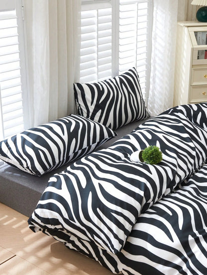 3pcs Zebra Print Duvet Cover Set (Duvet Insert Not Included), Breathable & Super Soft, Suitable For All Seasons (1pc Duvet Cover + 2pcs Pillowcases, Pillow Insert Not Included), Soft Dual-Color Design