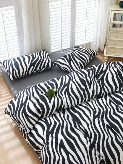 3pcs Zebra Print Duvet Cover Set (Duvet Insert Not Included), Breathable & Super Soft, Suitable For All Seasons (1pc Duvet Cover + 2pcs Pillowcases, Pillow Insert Not Included), Soft Dual-Color Design