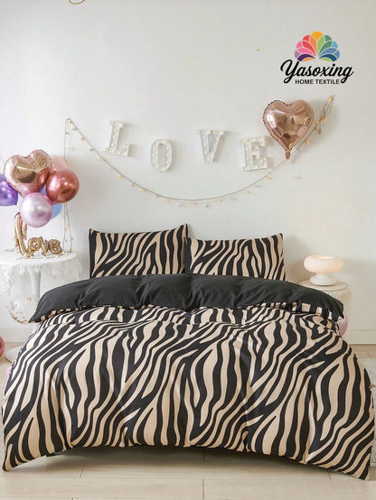 3pcs Zebra Print Duvet Cover Set (Duvet Insert Not Included), Breathable & Super Soft, Suitable For All Seasons (1pc Duvet Cover + 2pcs Pillowcases, Pillow Insert Not Included), Soft Dual-Color Design