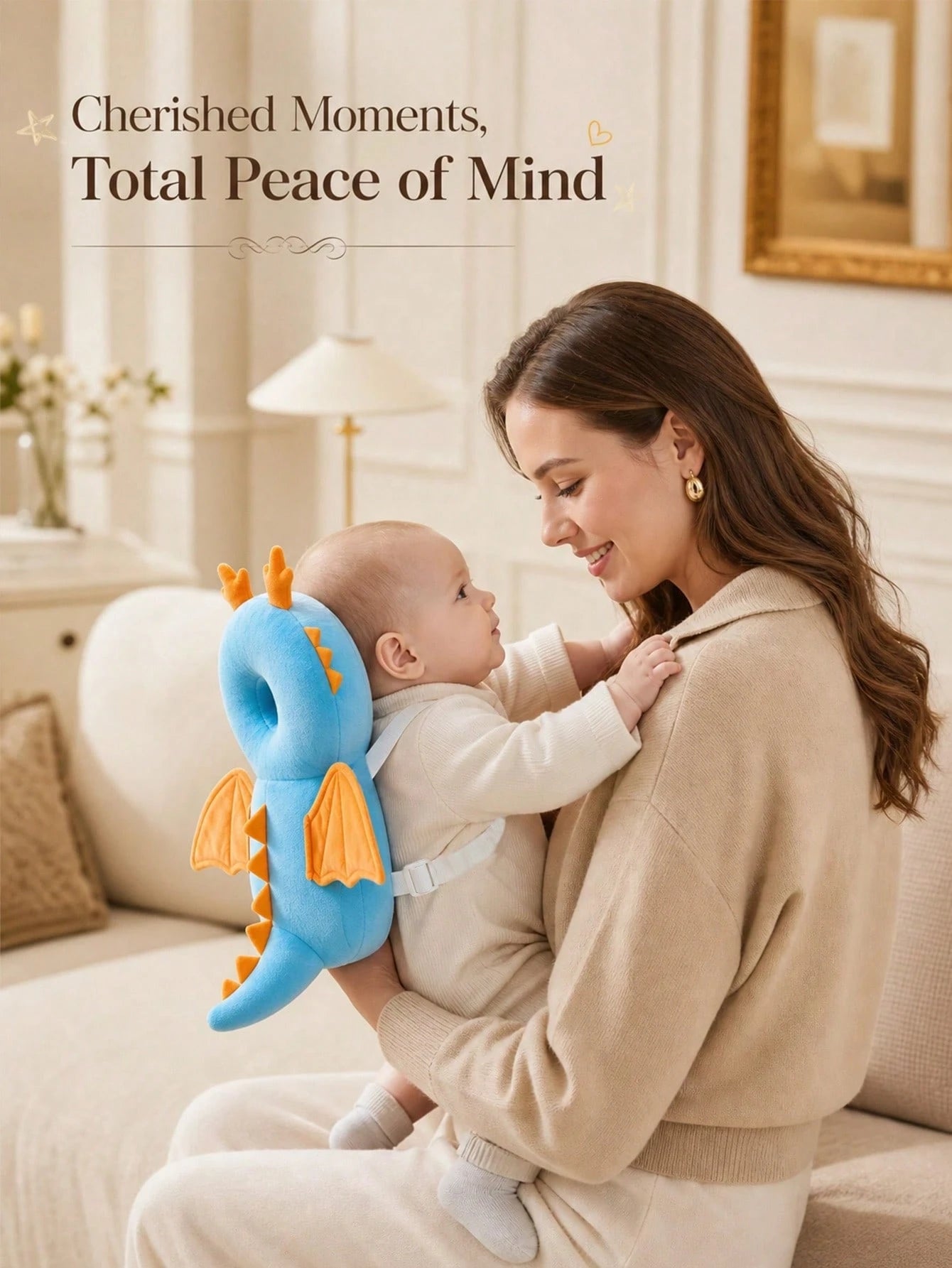 3rd Generation Upgraded: Baby Head Protection Backpack- Designed With White Edelweiss Dragon And Ocean Blue Dragon Patterns. This Anti-Fall Cushion Is Very Suitable For Toddlers Who Are Learning To W