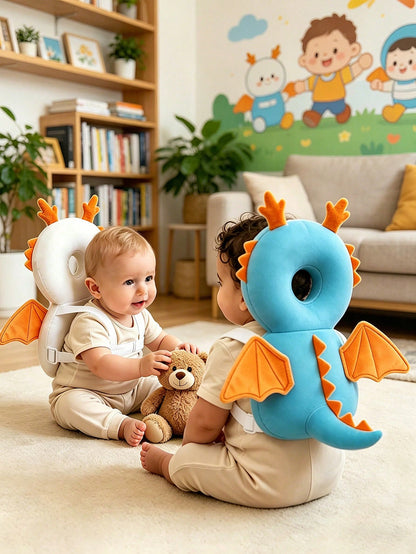 3rd Generation Upgraded: Baby Head Protection Backpack- Designed With White Edelweiss Dragon And Ocean Blue Dragon Patterns. This Anti-Fall Cushion Is Very Suitable For Toddlers Who Are Learning To W