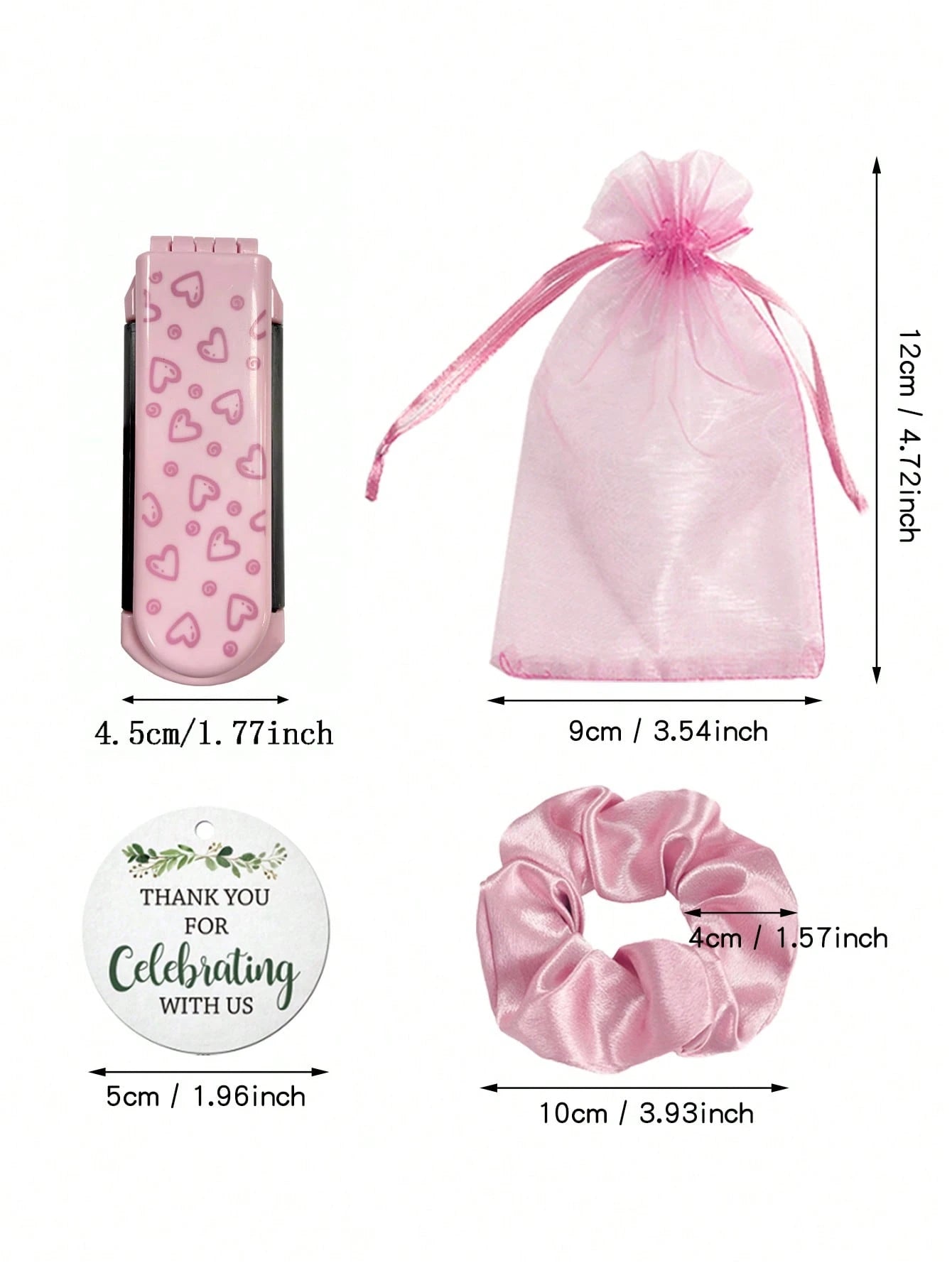 4/20pcs Pink Heart Pattern Folding Cushion Comb Mirror, Including Card, Drawstring Bag And Hair Tie, Perfect For Women, Bridesmaids, Wedding Gifts, Wedding Celebrations, Birthday Parties, Valentine's