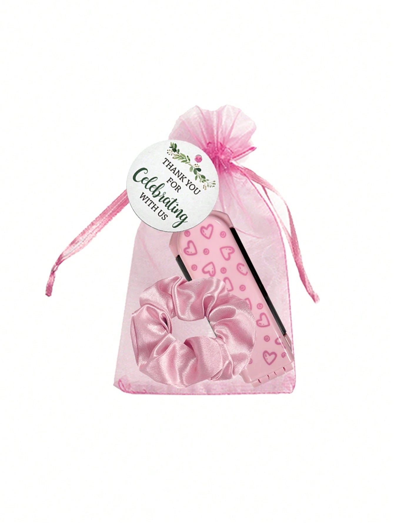 4/20pcs Pink Heart Pattern Folding Cushion Comb Mirror, Including Card, Drawstring Bag And Hair Tie, Perfect For Women, Bridesmaids, Wedding Gifts, Wedding Celebrations, Birthday Parties, Valentine's