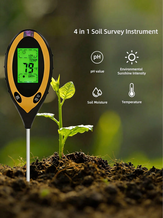 4-In-1 Soil Tester, Digital Soil PH Meter, Moisture/ Light/ Temperature/ PH Test Kit For Garden, Lawn, Farm, Potted Plants & Outdoor Plants