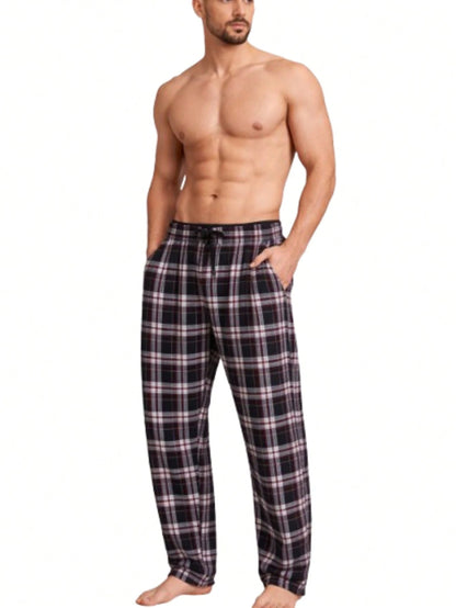 (4 Pack) Men's Cotton Knit Flannel Plaid Lounge Pajama Pants