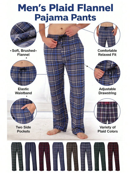 (4 Pack) Men's Cotton Knit Flannel Plaid Lounge Pajama Pants