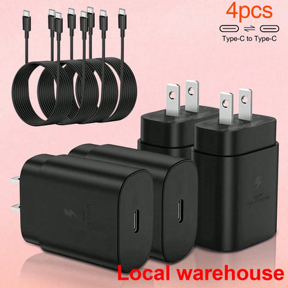 4-Pack Phone Chargers (): Type C Charger Wall Charger & 4ft Cable Set – Super Fast Charging For Galaxy S25 Ultra/S24 Ultra/Note Series| Quick Ship Items High Output Power