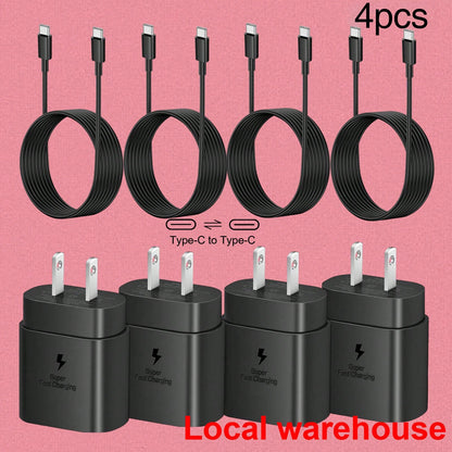 4-Pack Phone Chargers (): Type C Charger Wall Charger & 4ft Cable Set – Super Fast Charging For Galaxy S25 Ultra/S24 Ultra/Note Series| Quick Ship Items High Output Power
