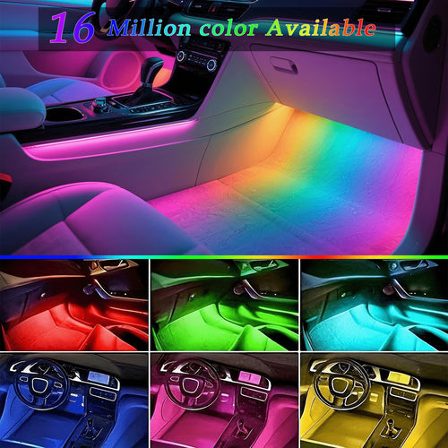 4-Piece LED Car Footwell Light Kit, Cigarette Lighter Plug, 12V, RGB Color Footwell Light With Music Synchronization Function, 48 LED Beads, Wireless APP + Remote Control.