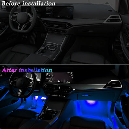 4-Piece LED Car Footwell Light Kit, Cigarette Lighter Plug, 12V, RGB Color Footwell Light With Music Synchronization Function, 48 LED Beads, Wireless APP + Remote Control.