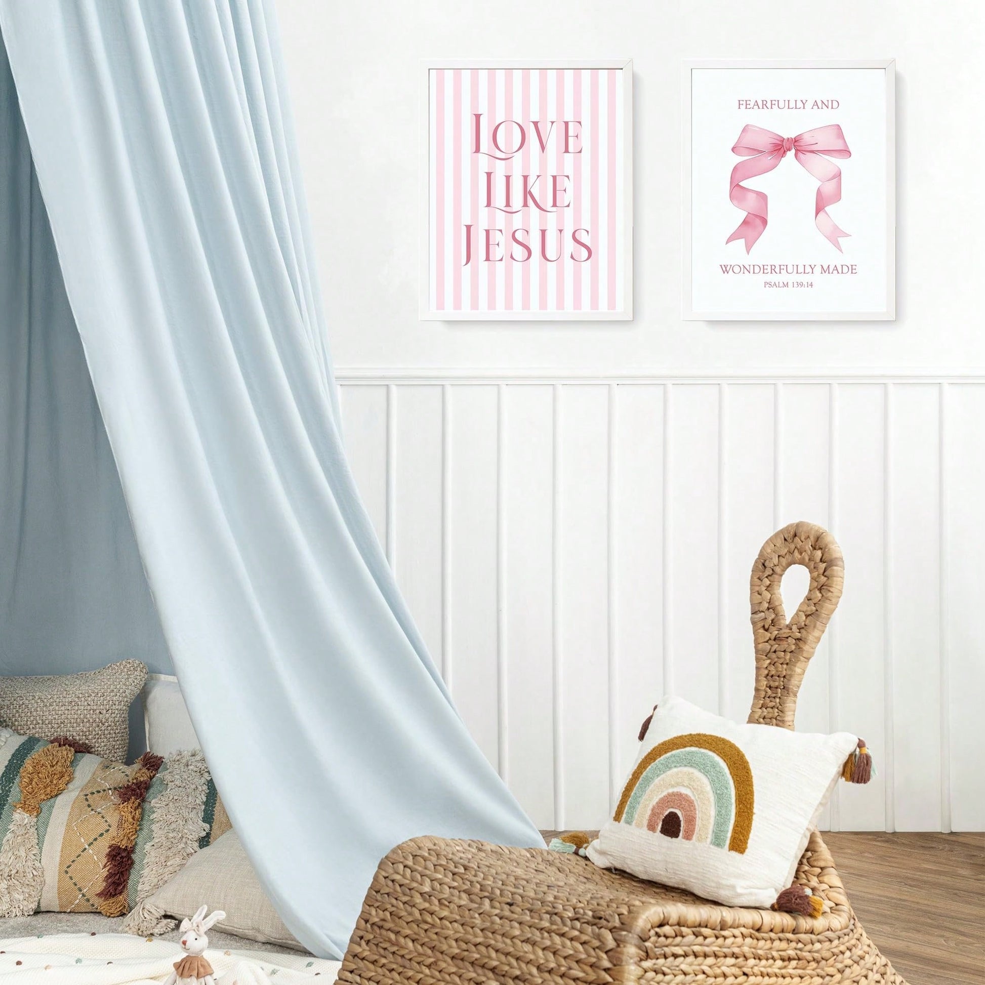 4-Piece Pink Bow Christian Room Bedroom Bathroom Dorm Wall Art Decor Aesthetic For Nursery Decor Watercolor Art Canvas Print Decorative Poster Suitable For Girl Bedrooms Living Rooms College Apartment