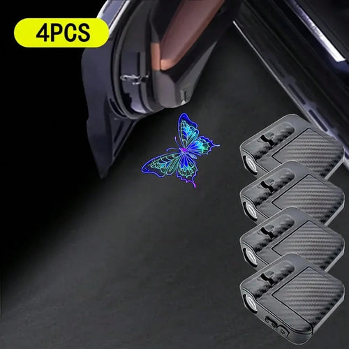 4-Piece/Set Butterfly Car Door Welcome LED Projector- Battery Powered, Easy To Install, Car Decorative Light| Decorative 3D Blue Butterfly Door Sign Light