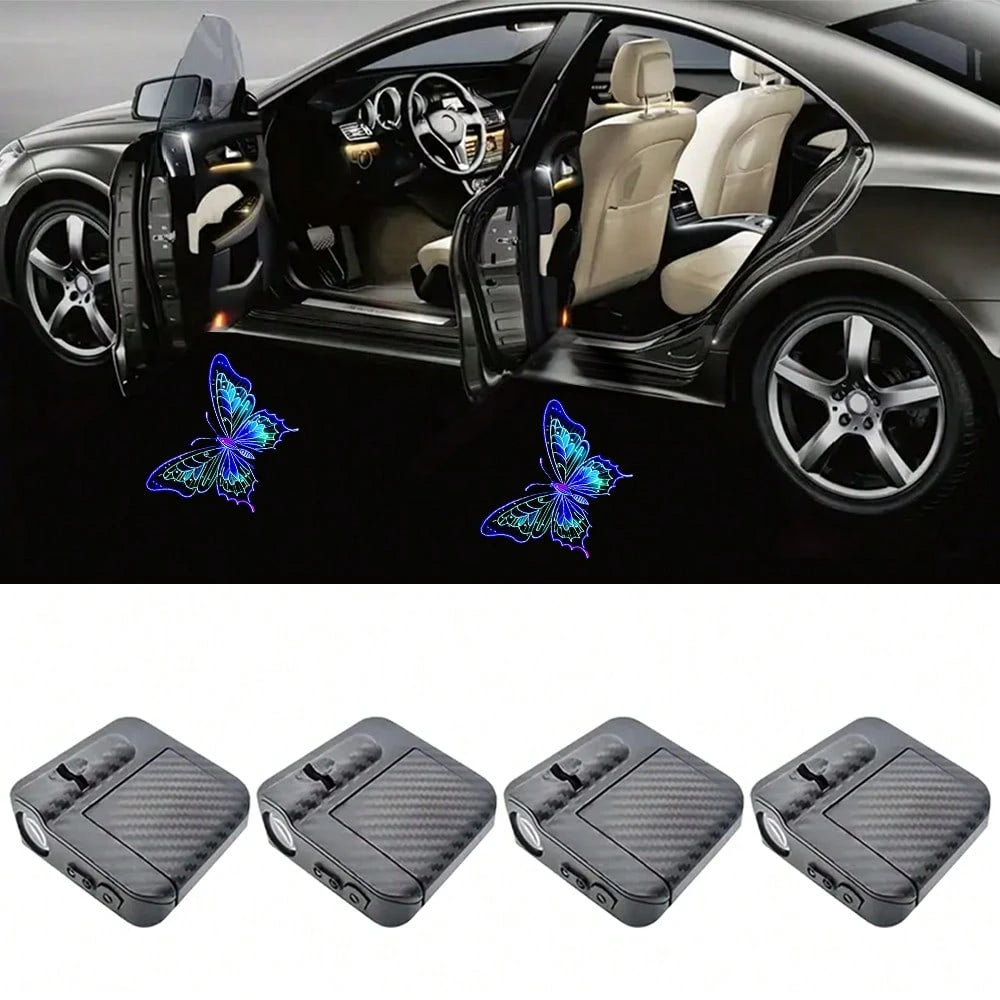 4-Piece/Set Butterfly Car Door Welcome LED Projector- Battery Powered, Easy To Install, Car Decorative Light| Decorative 3D Blue Butterfly Door Sign Light