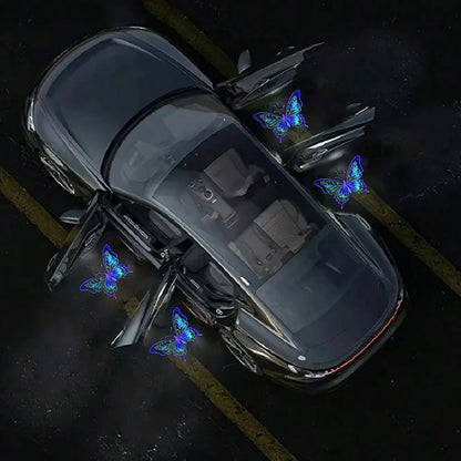 4-Piece/Set Butterfly Car Door Welcome LED Projector- Battery Powered, Easy To Install, Car Decorative Light| Decorative 3D Blue Butterfly Door Sign Light