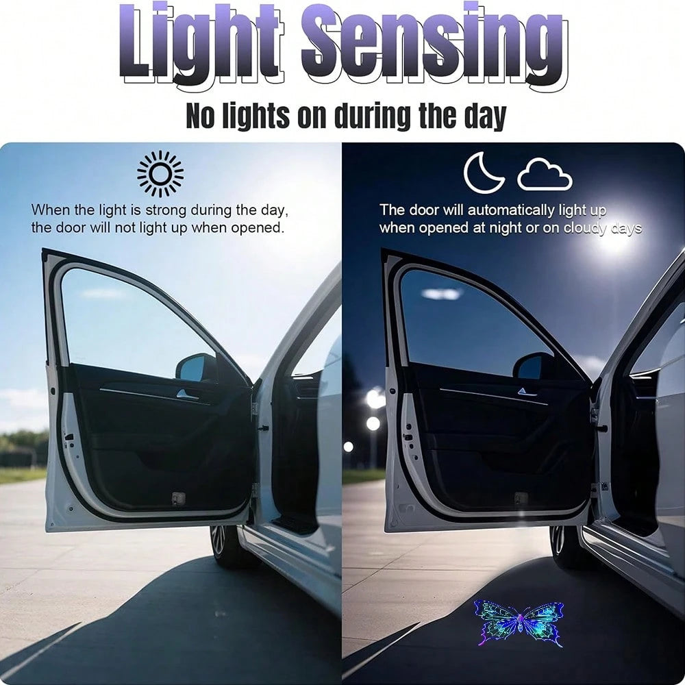 4-Piece/Set Butterfly Car Door Welcome LED Projector- Battery Powered, Easy To Install, Car Decorative Light| Decorative 3D Blue Butterfly Door Sign Light