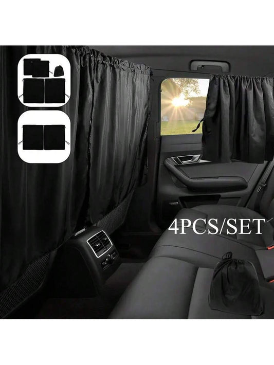 4-Piece Set, Universal Privacy Curtain Set Consisting Of 1 Partition Curtain, 2 Side Curtains And 1 Storage Bag- Travel, Camping And Sleeping Blackout Curtains- For Easy Installation And Maximum Pri