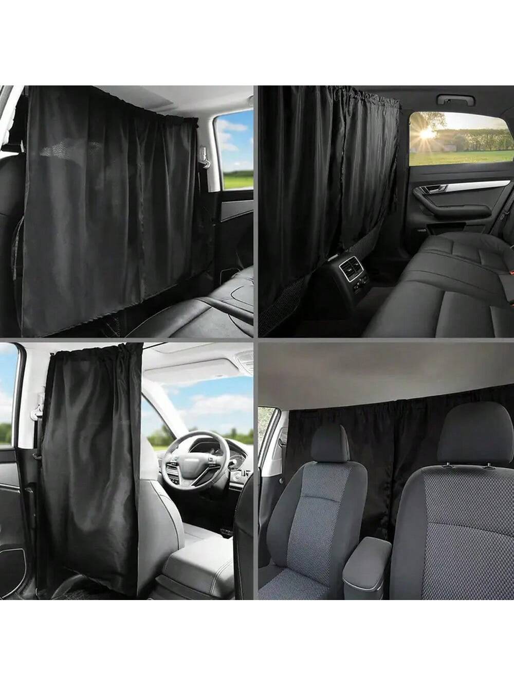 4-Piece Set, Universal Privacy Curtain Set Consisting Of 1 Partition Curtain, 2 Side Curtains And 1 Storage Bag- Travel, Camping And Sleeping Blackout Curtains- For Easy Installation And Maximum Pri