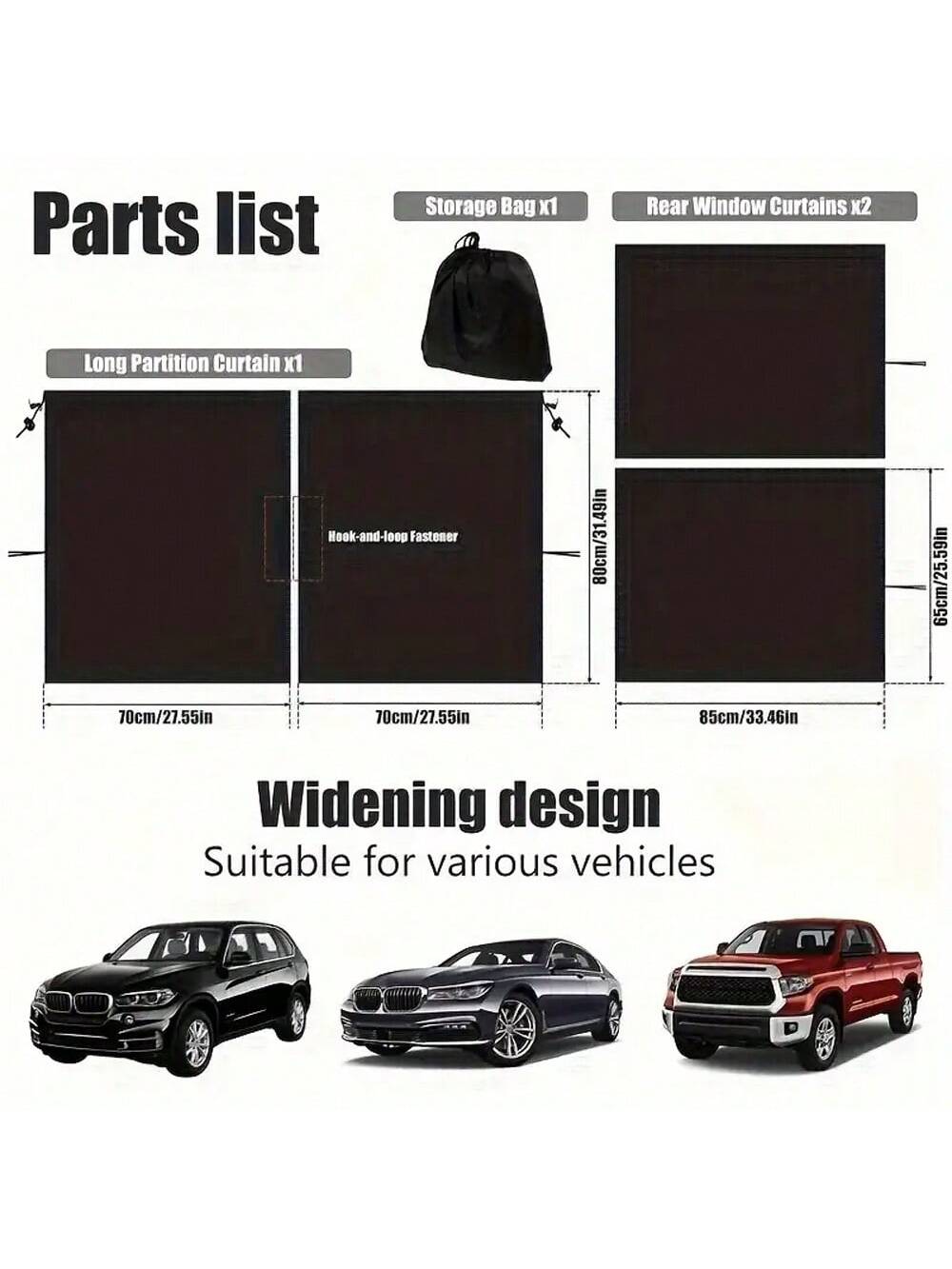 4-Piece Set, Universal Privacy Curtain Set Consisting Of 1 Partition Curtain, 2 Side Curtains And 1 Storage Bag- Travel, Camping And Sleeping Blackout Curtains- For Easy Installation And Maximum Pri