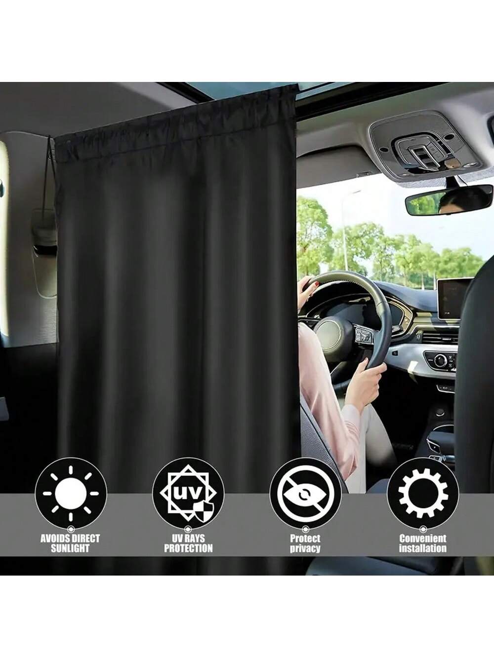 4-Piece Set, Universal Privacy Curtain Set Consisting Of 1 Partition Curtain, 2 Side Curtains And 1 Storage Bag- Travel, Camping And Sleeping Blackout Curtains- For Easy Installation And Maximum Pri