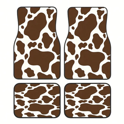 4 Pieces, Classic Retro Cow Print Style Car Rubber Mats, Universal Non-Slip Carpet, Easy To Clean, Pet-Friendly Car Interior Accessory, Made Of Synthetic Rubber, Suitable For Use In The Front And Rear