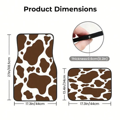 4 Pieces, Classic Retro Cow Print Style Car Rubber Mats, Universal Non-Slip Carpet, Easy To Clean, Pet-Friendly Car Interior Accessory, Made Of Synthetic Rubber, Suitable For Use In The Front And Rear