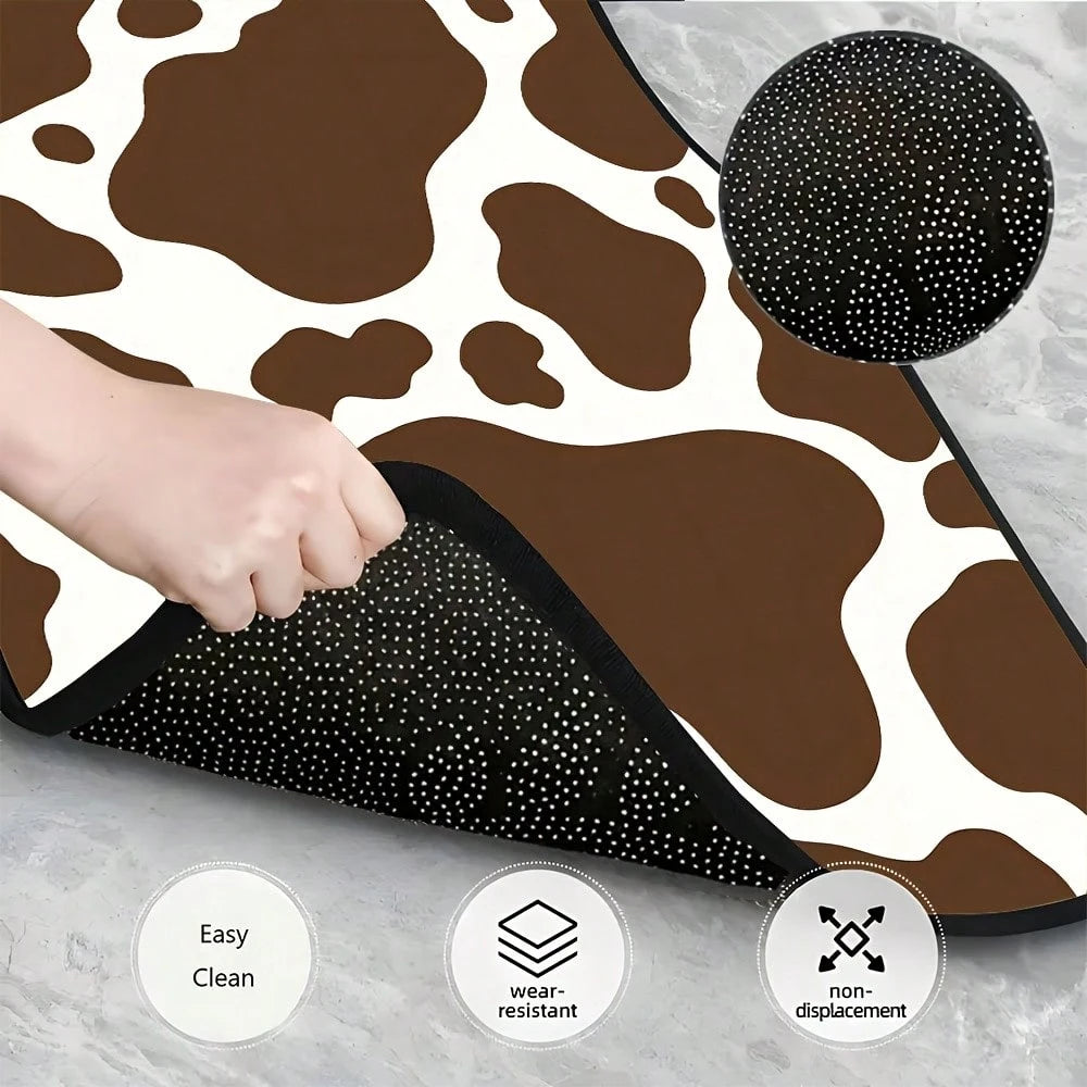 4 Pieces, Classic Retro Cow Print Style Car Rubber Mats, Universal Non-Slip Carpet, Easy To Clean, Pet-Friendly Car Interior Accessory, Made Of Synthetic Rubber, Suitable For Use In The Front And Rear