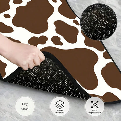 4 Pieces, Classic Retro Cow Print Style Car Rubber Mats, Universal Non-Slip Carpet, Easy To Clean, Pet-Friendly Car Interior Accessory, Made Of Synthetic Rubber, Suitable For Use In The Front And Rear