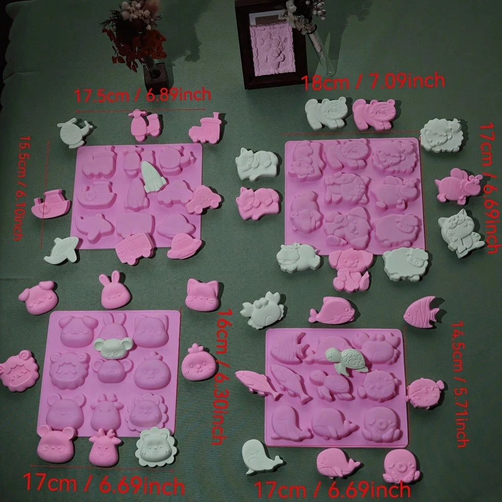 4 Sets Of Pink Animal Silicone Molds, Suitable For Making Sculptures, Soaps, Candles, Jewelry, DIY Crafts, And Home Decoration Items.