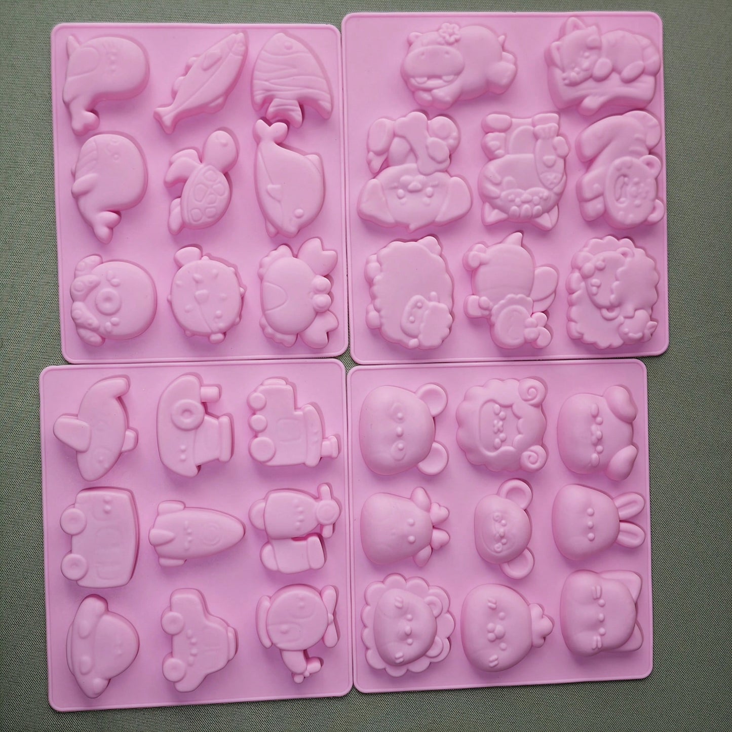 4 Sets Of Pink Animal Silicone Molds, Suitable For Making Sculptures, Soaps, Candles, Jewelry, DIY Crafts, And Home Decoration Items.