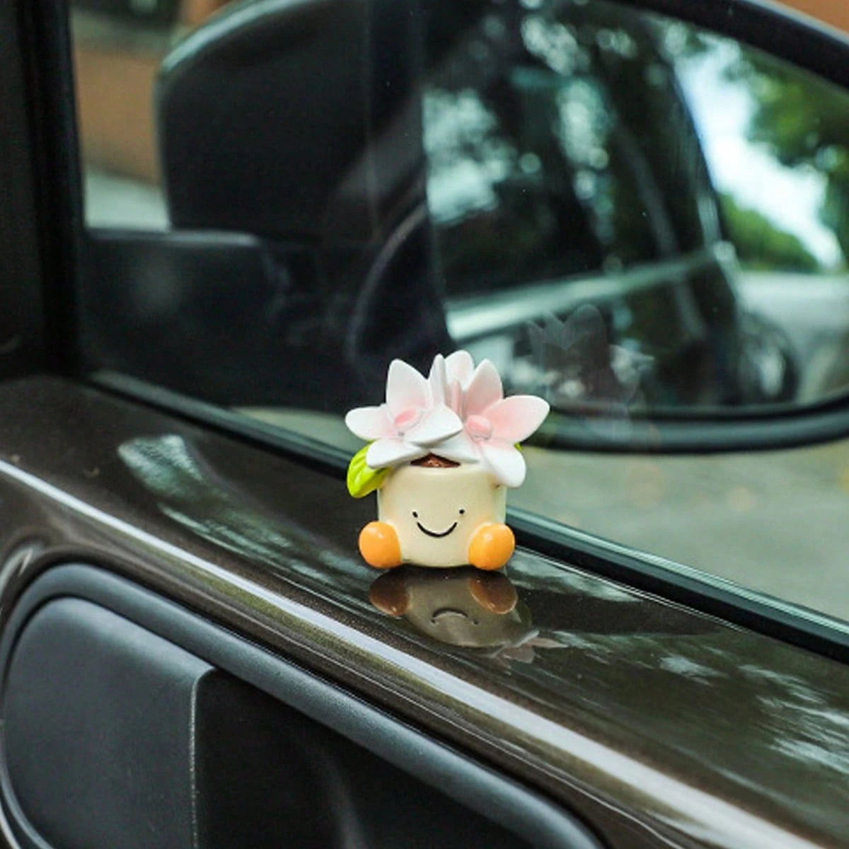 4 Styles Cartoon Potted Plant Car Decor, Slip-Resistant Base Design, Dual Use For Car Interior & Desktop, Universal Fit