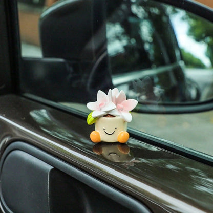 4 Styles Cartoon Potted Plant Car Decor, Slip-Resistant Base Design, Dual Use For Car Interior & Desktop, Universal Fit