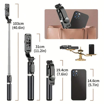 40-Inch Retractable Selfie Stick – Professional Floor Tripod For Live Streaming, With Wireless Remote, 360° Rotation, Stable Anti-Shake Design. Ideal For Travel Vlogs & Outdoor Live Streaming. Compati