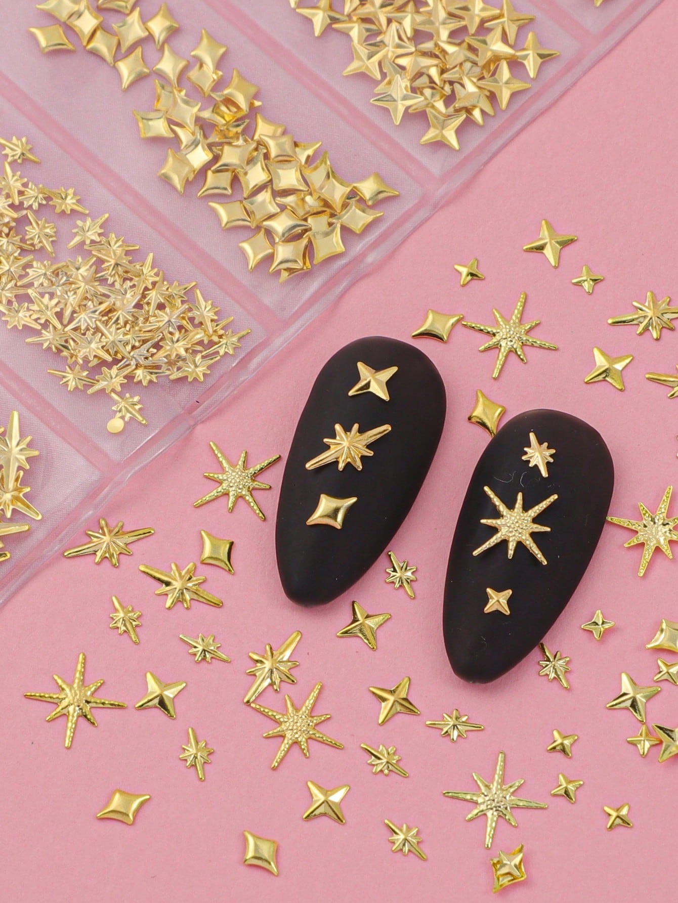 400Pcs 3D Star Nail Art Charms Set Golden&Silver Star Hexagram Rivets Studs For Diy Manicure 3D Metal Nail Decorations For Women Nail Tip Accessories Nail Supplies Nails Nail Gems