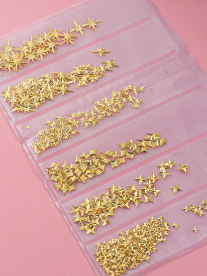 400Pcs 3D Star Nail Art Charms Set Golden&Silver Star Hexagram Rivets Studs For Diy Manicure 3D Metal Nail Decorations For Women Nail Tip Accessories Nail Supplies Nails Nail Gems