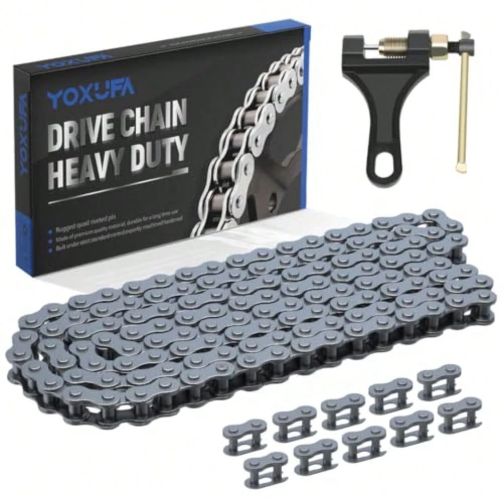 420 Motorcycle Chain 132 Links For Pit Dirt Bike 50cc 70 90 110 125cc SSR TaoTao Coolster Apollo Baja Kazuma ATV 212cc Mini Bike Go Kart 4 Wheeler Quad Powersports Parts W/Chain Breaker