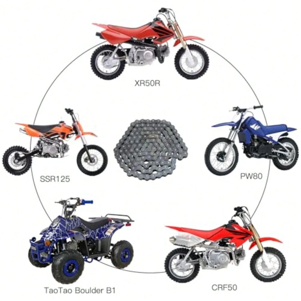 420 Motorcycle Chain 132 Links For Pit Dirt Bike 50cc 70 90 110 125cc SSR TaoTao Coolster Apollo Baja Kazuma ATV 212cc Mini Bike Go Kart 4 Wheeler Quad Powersports Parts W/Chain Breaker