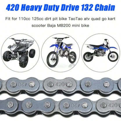 420 Motorcycle Chain 132 Links For Pit Dirt Bike 50cc 70 90 110 125cc SSR TaoTao Coolster Apollo Baja Kazuma ATV 212cc Mini Bike Go Kart 4 Wheeler Quad Powersports Parts W/Chain Breaker