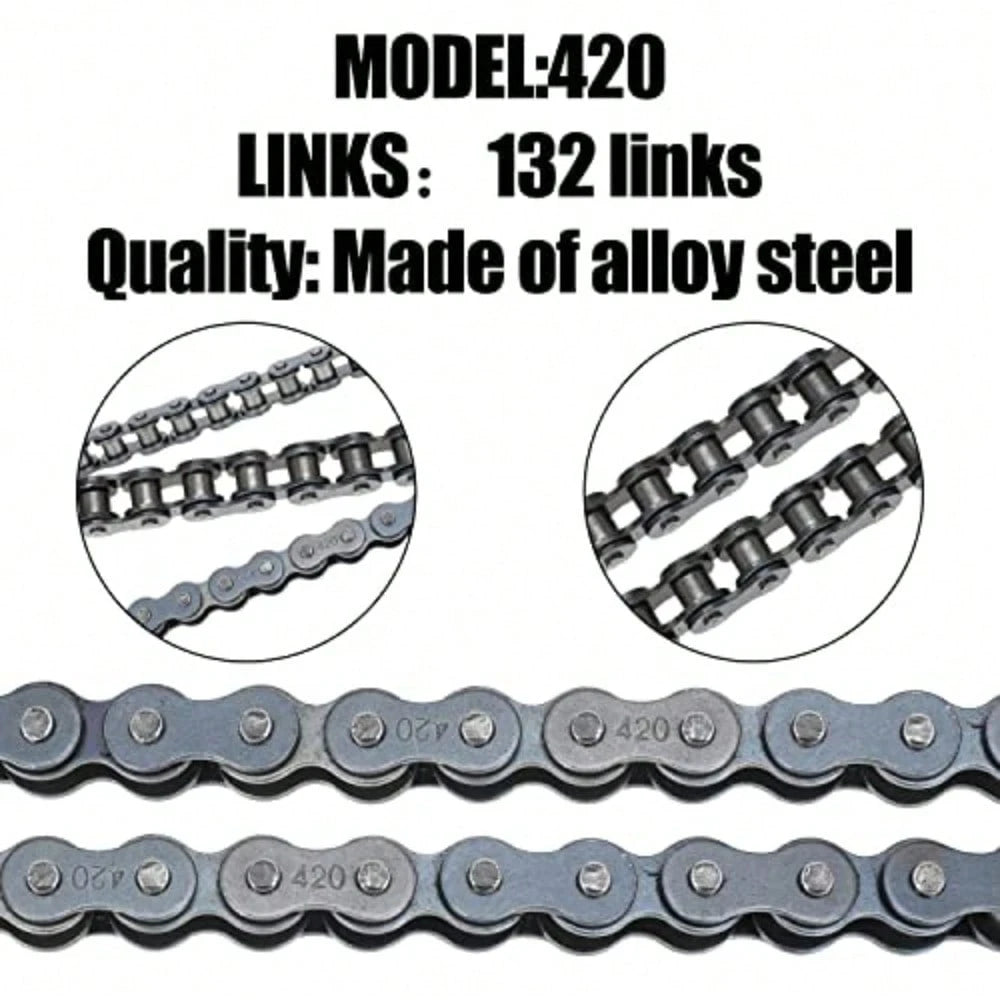 420 Motorcycle Chain 132 Links For Pit Dirt Bike 50cc 70 90 110 125cc SSR TaoTao Coolster Apollo Baja Kazuma ATV 212cc Mini Bike Go Kart 4 Wheeler Quad Powersports Parts W/Chain Breaker