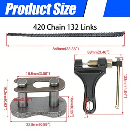 420 Motorcycle Chain 132 Links For Pit Dirt Bike 50cc 70 90 110 125cc SSR TaoTao Coolster Apollo Baja Kazuma ATV 212cc Mini Bike Go Kart 4 Wheeler Quad Powersports Parts W/Chain Breaker