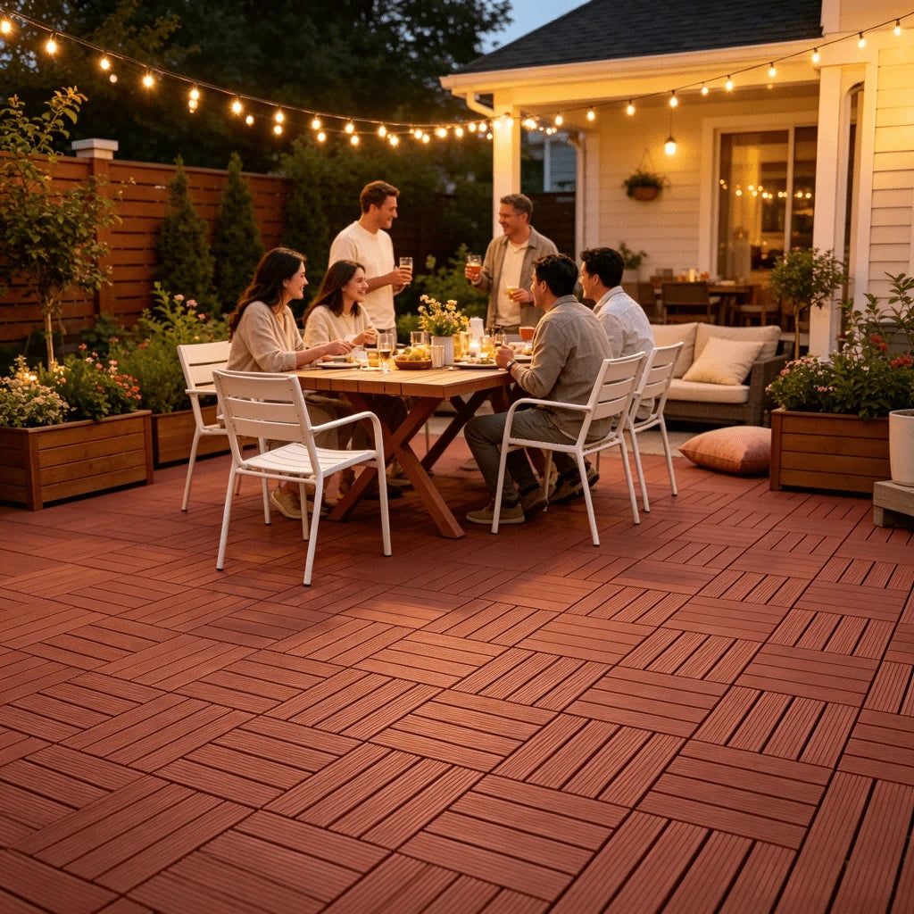 44 Pack 12"X12" Interlocking Deck Tiles, Snap Together DIY Outdoor Flooring, Modular Plastic Patio Floor Tiles For Balcony, Terrace, Backyard, Poolside & Garden Spaces