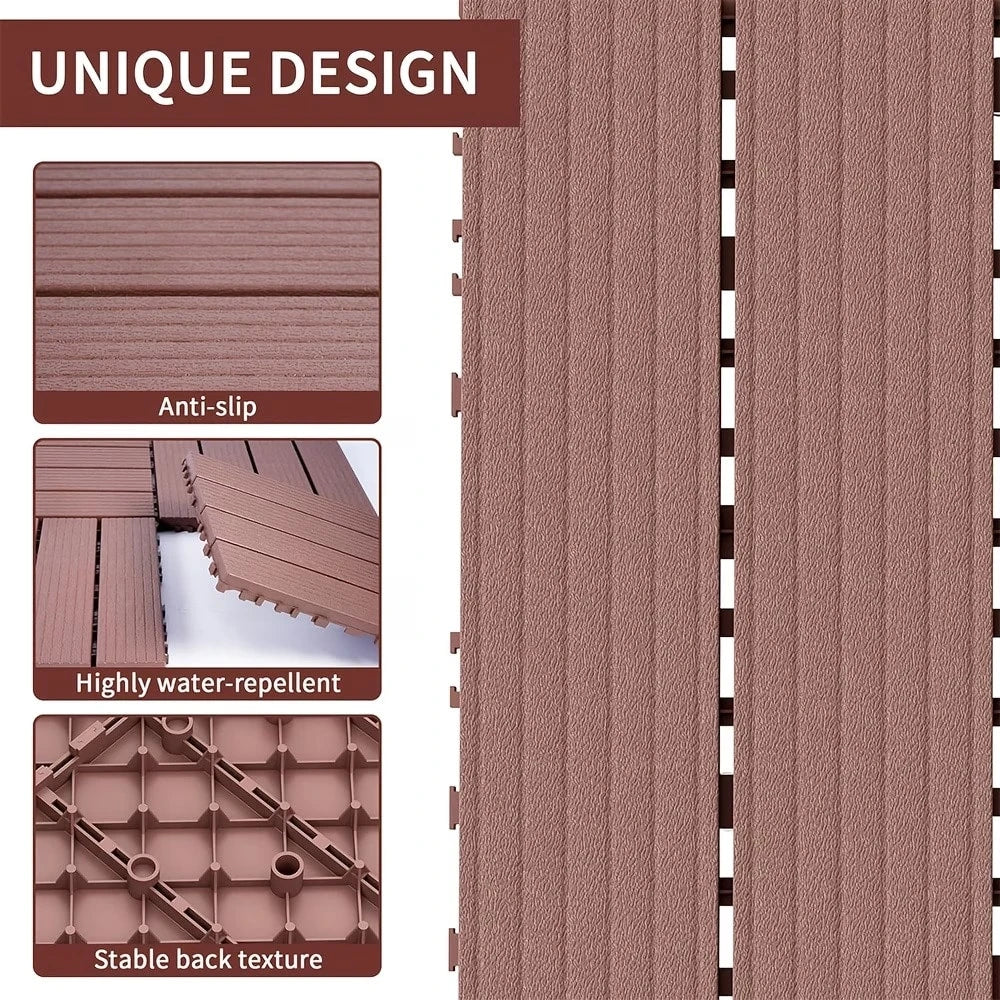 44 Pack 12"X12" Interlocking Deck Tiles, Snap Together DIY Outdoor Flooring, Modular Plastic Patio Floor Tiles For Balcony, Terrace, Backyard, Poolside & Garden Spaces