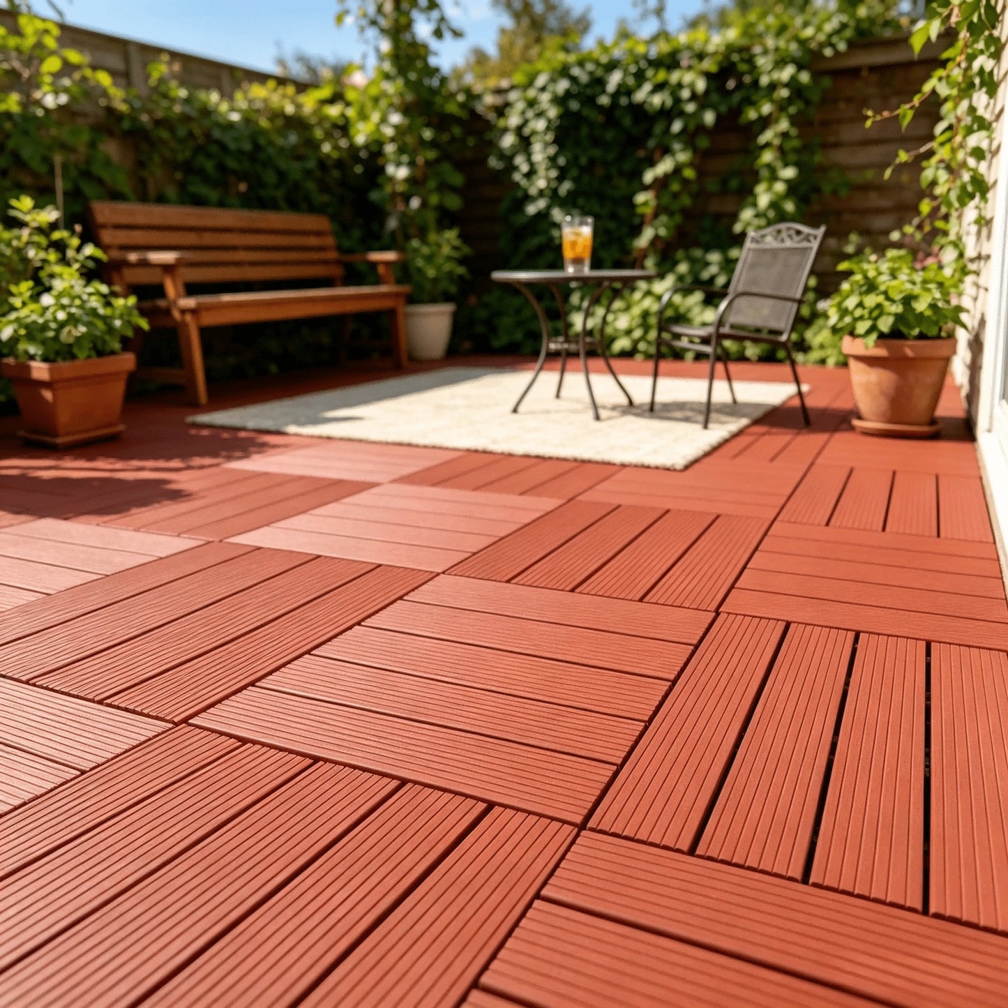 44 Pack 12"X12" Interlocking Deck Tiles, Snap Together DIY Outdoor Flooring, Modular Plastic Patio Floor Tiles For Balcony, Terrace, Backyard, Poolside & Garden Spaces